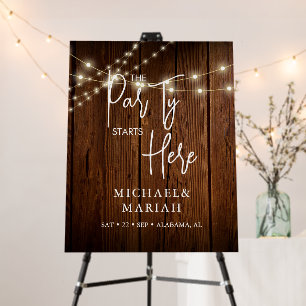 Elegant Rustic Wood The Party Starts Here Foam Board