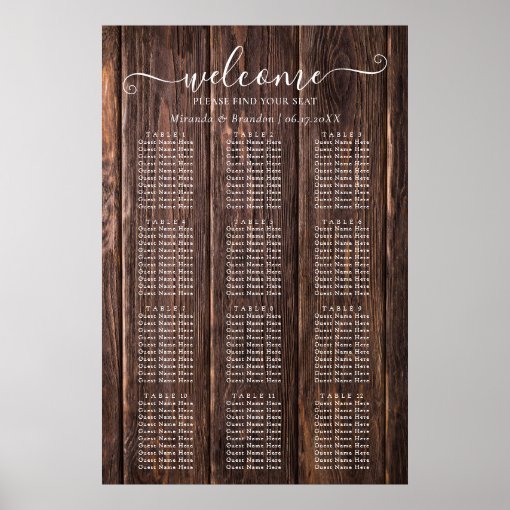 Elegant Rustic Wood Wedding Seating Chart Zazzle