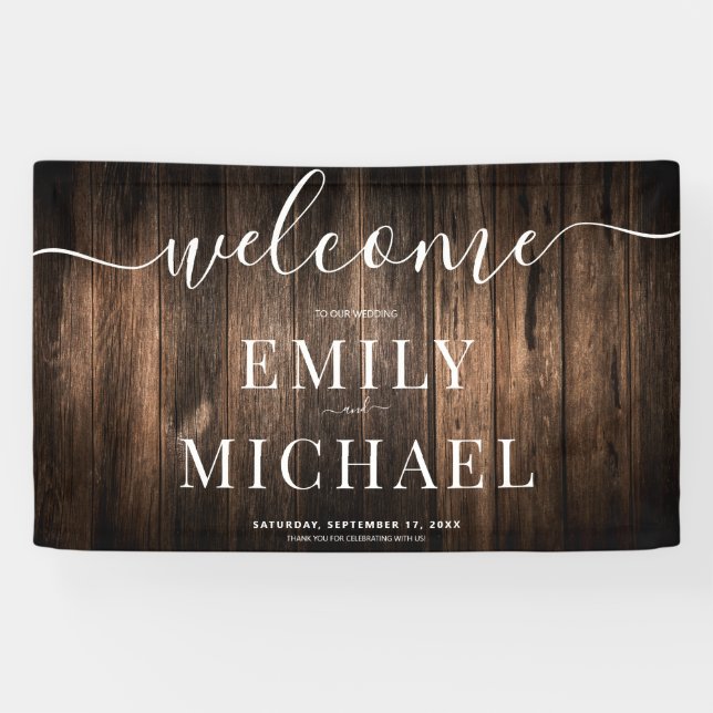 Elegant Rustic Wood Wedding Welcome Banner (Horizontal)