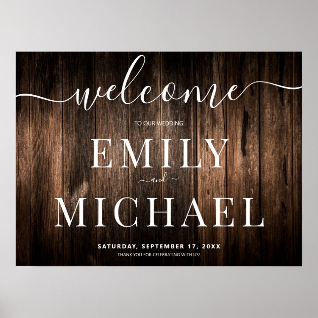Elegant Rustic Wood Wedding Welcome Sign (Front)