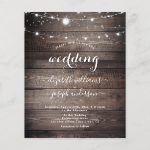 Elegant Rustic Wood & White Lights String wedding Flyer