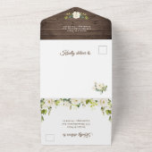 Elegant Rustic Wood White Roses Wedding All In One Invitation | Zazzle