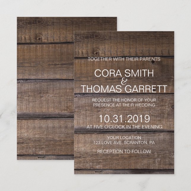 Elegant Rustic Wooden Pallet Wedding Invitation (Front/Back)
