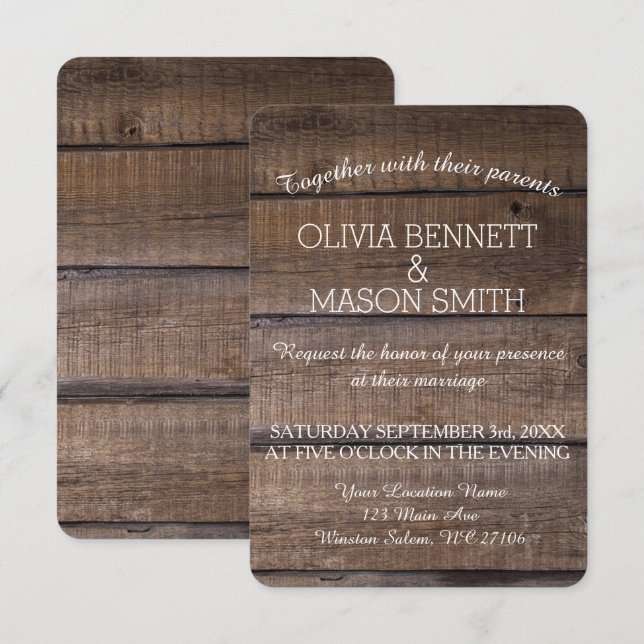 Elegant Rustic Wooden Pallet Wedding Invitation (Front/Back)