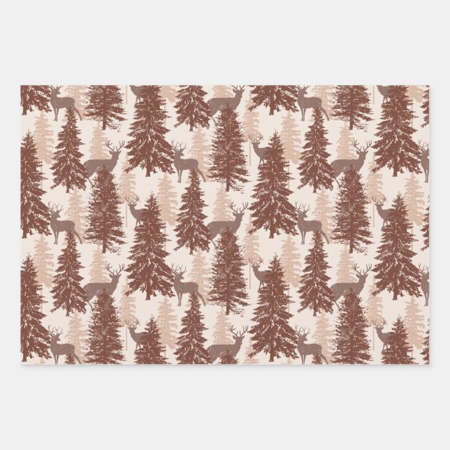 Elegant Rustic Woodland Forest and Deer Wrapping Paper Sheets (Front)