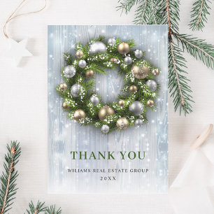 Elegant Rustic Wreath Christmas Corporate Holiday Thank You Card
