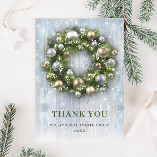 Elegant Rustic Wreath Christmas Corporate Holiday Thank You Card (Creator Uploaded)