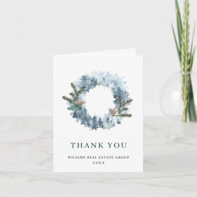 Elegant Rustic Wreath Christmas Greeting Holiday Thank You Card (Front)
