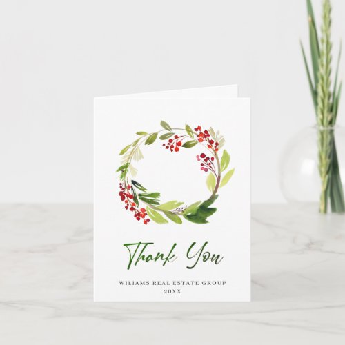 Elegant Rustic Wreath Christmas Greeting Holiday Thank You Card