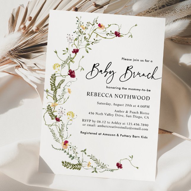 Elegant Rustic Wreath Wildflower Baby Brunch Invitation (Creator Uploaded)