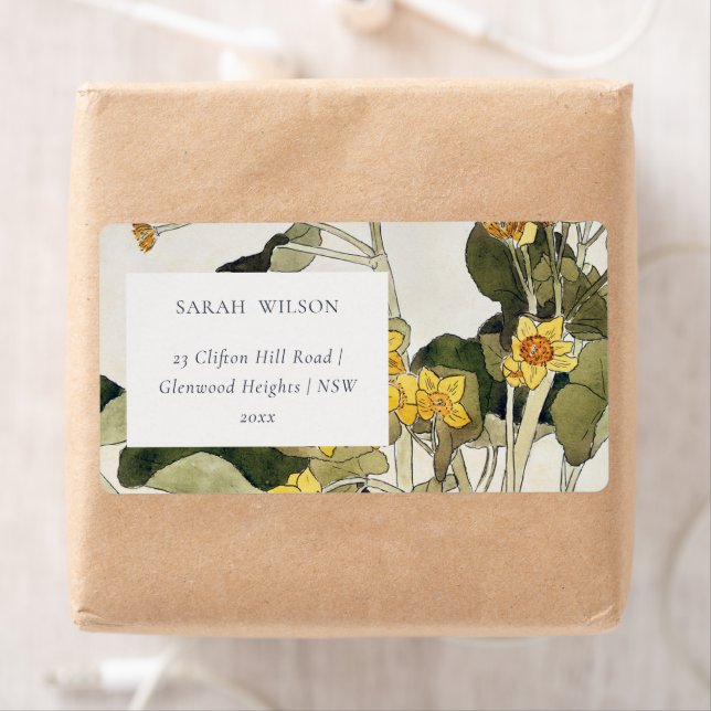 Elegant Rustic Yellow Daffodil Floral Address Label (Insitu)