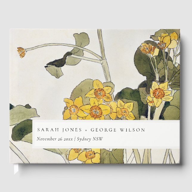 Elegant Rustic Yellow Daffodil Floral Wedding Guest Book (Front)