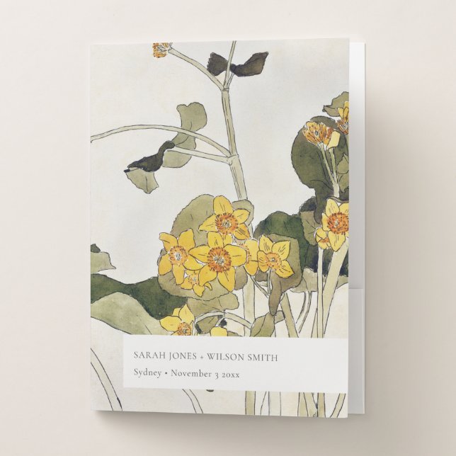 Elegant Rustic Yellow Daffodil Floral Wedding Pocket Folder (Front)