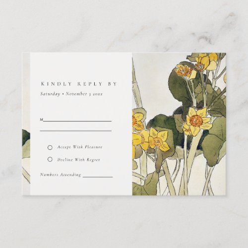 Elegant Rustic Yellow Daffodil Floral Wedding RSVP Enclosure Card
