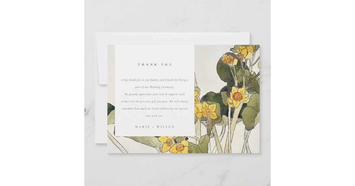 Elegant Rustic Yellow Daffodil Floral Wedding Thank You Card | Zazzle