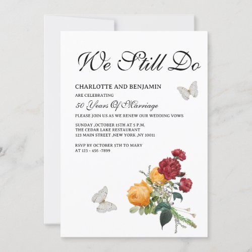 Elegant Rustic Yellow Red Roses Vow Renewal Invitation