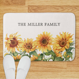 Elegant Rustic Yellow Sunflower Garden Bath Mat