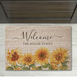 Elegant Rustic Yellow Sunflower Garden Fiber Doormat