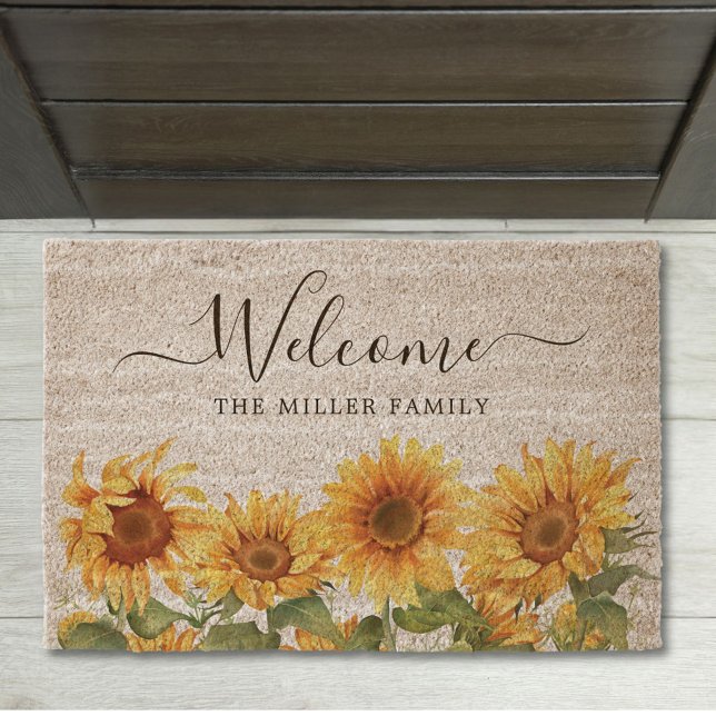 Elegant Rustic Yellow Sunflower Garden Fiber Doormat (In situ)