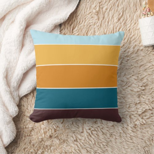 Elegant Rustic Yellow Teal Stripe Pattern Fall  Throw Pillow