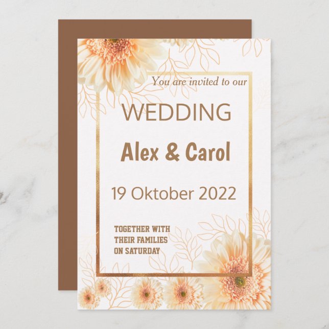 Elegant rustig simple beige brown floral wedding  invitation (Front/Back)