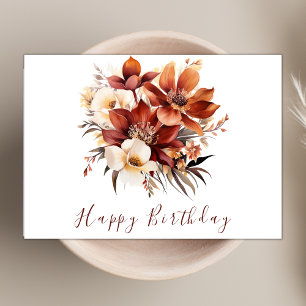 Elegant Rusty Fall Flowers Modern Happy Birthday Card