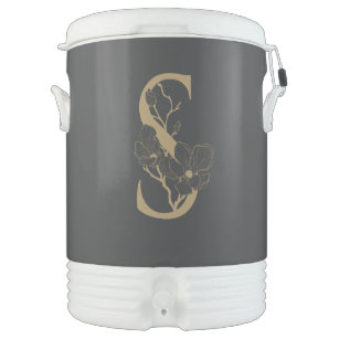 Elegant S Boho Floral Monogram Initial Gray Gold Beverage Cooler