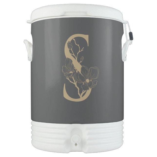 Elegant S Boho Floral Monogram Initial Gray Gold Beverage Cooler (Front)