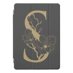 Elegant S Boho Floral Monogram Initial Gray Gold iPad Pro Cover