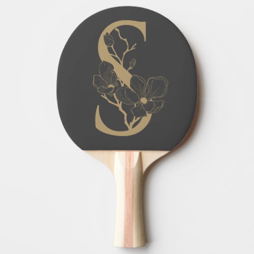 Elegant S Boho Floral Monogram Initial Gray Gold Ping Pong Paddle