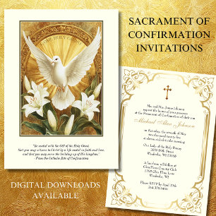 Elegant Sacrament of Confirmation Dove Lilies  Invitation
