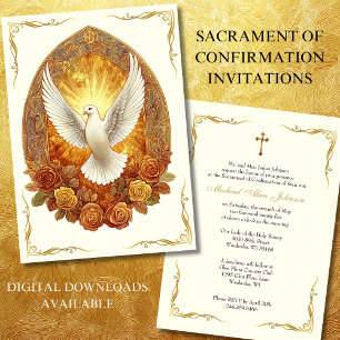 Elegant Sacrament of Confirmation Dove Roses  Invitation