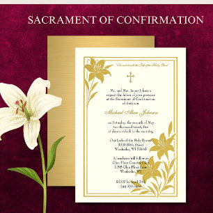 Elegant Sacrament of Confirmation Gold Lilies Invitation