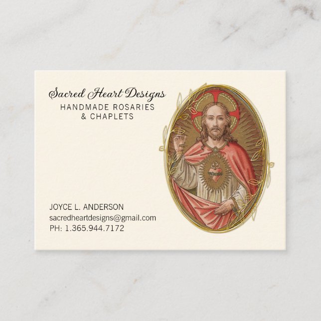 Elegant Sacred Heart Jesus Religious Business Card (Front)