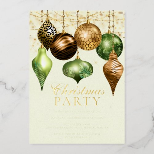 Elegant Safari Gold Ornament Christmas Party Foil Invitation
