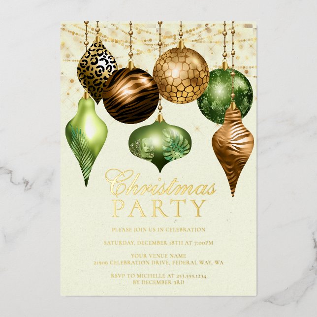 Elegant Safari Gold Ornament Christmas Party Foil Invitation (Front)