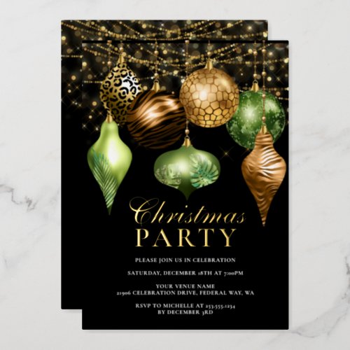 Elegant Safari Gold Ornament Christmas Party Foil Invitation