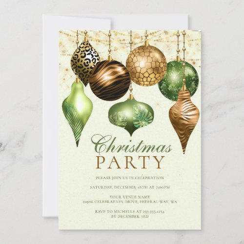 Elegant Safari Gold Ornament Christmas Party Invitation