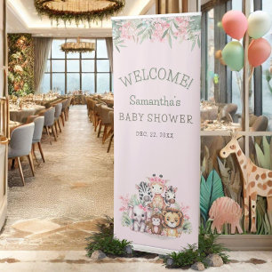 Elegant Safari Jungle Girl Baby Shower Retractable Banner