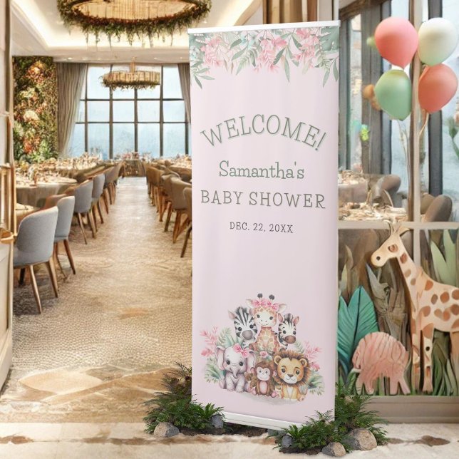 Elegant Safari Jungle Girl Baby Shower Retractable Banner (Creator Uploaded)