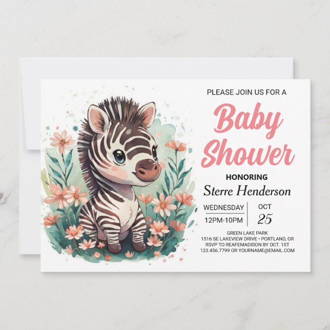 Elegant Safari Pink Zebra Baby Shower Invitation (Front)