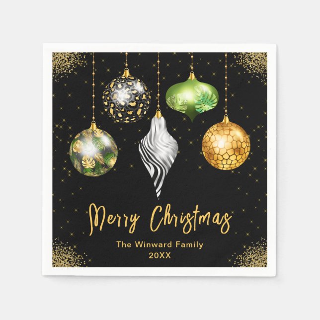 Elegant Safari Theme Ornament Christmas Napkins (Front)