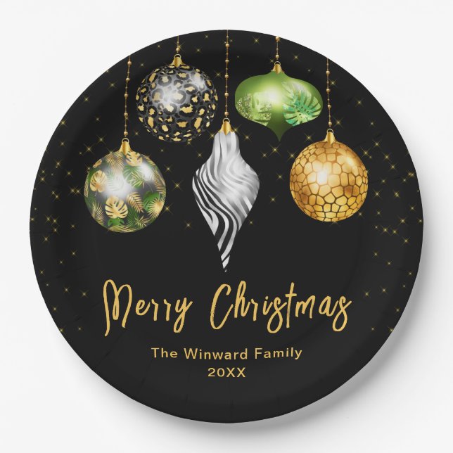 Elegant Safari Theme Ornament Christmas Paper Plates (Front)