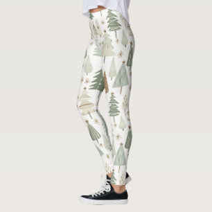 Elegant Saga green Christmas Trees pattern Leggings
