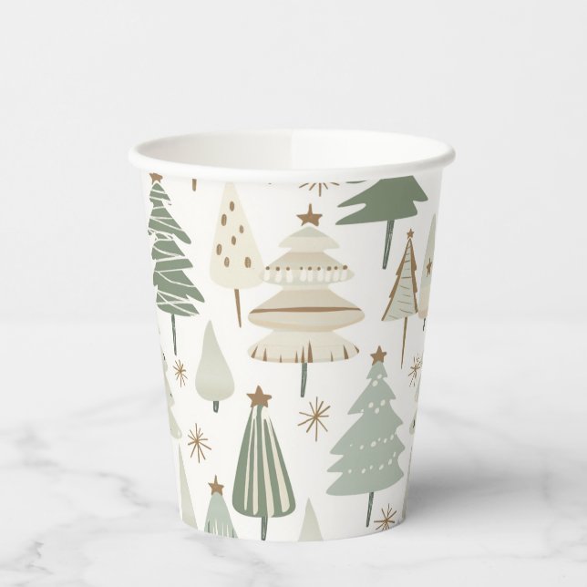 Elegant Saga green Christmas Trees  pattern Paper Cups (Left)