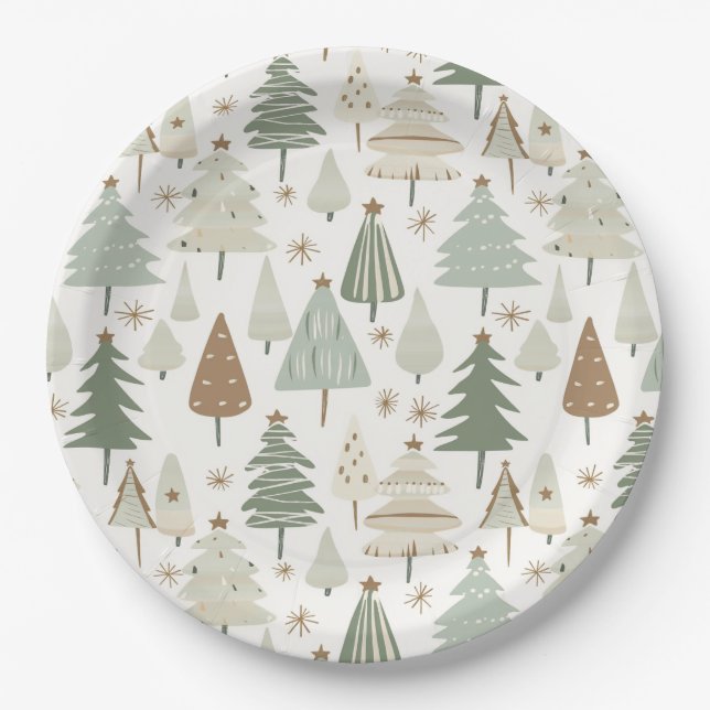 Elegant Saga green Christmas Trees  pattern Paper Plates (Front)