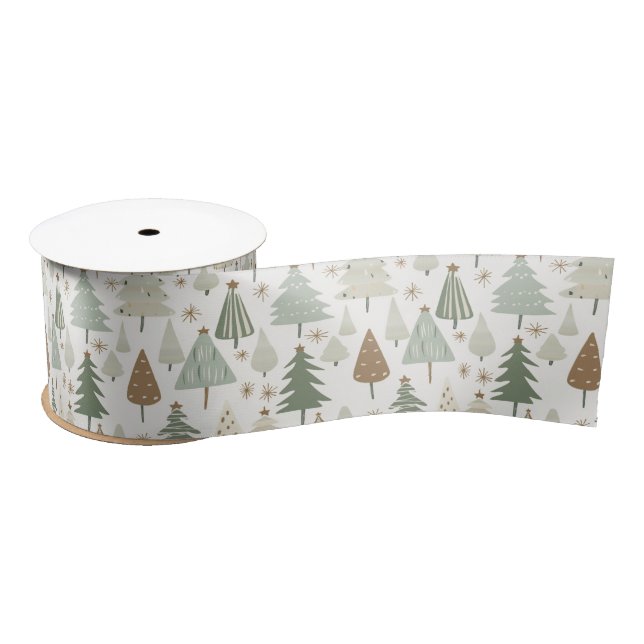 Elegant saga green Christmas Trees pattern Satin Ribbon (Spool)