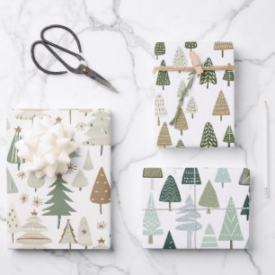 Elegant Saga green Christmas Trees  pattern Wrapping Paper Sheets