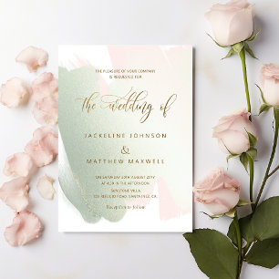 Elegant Sage and Blush Brush Strokes Wedding Invitation