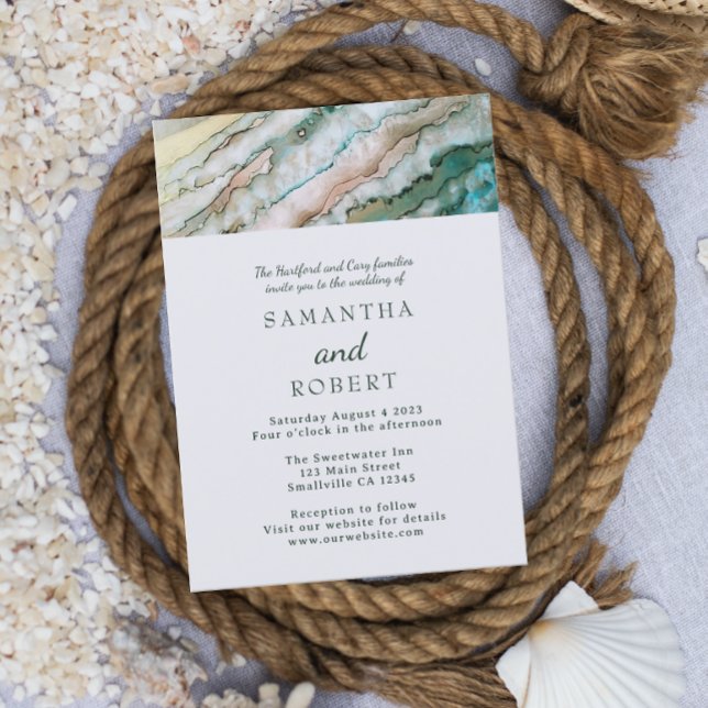 Elegant Sage and Gold Beach Wedding Invitation (Creator Uploaded)
